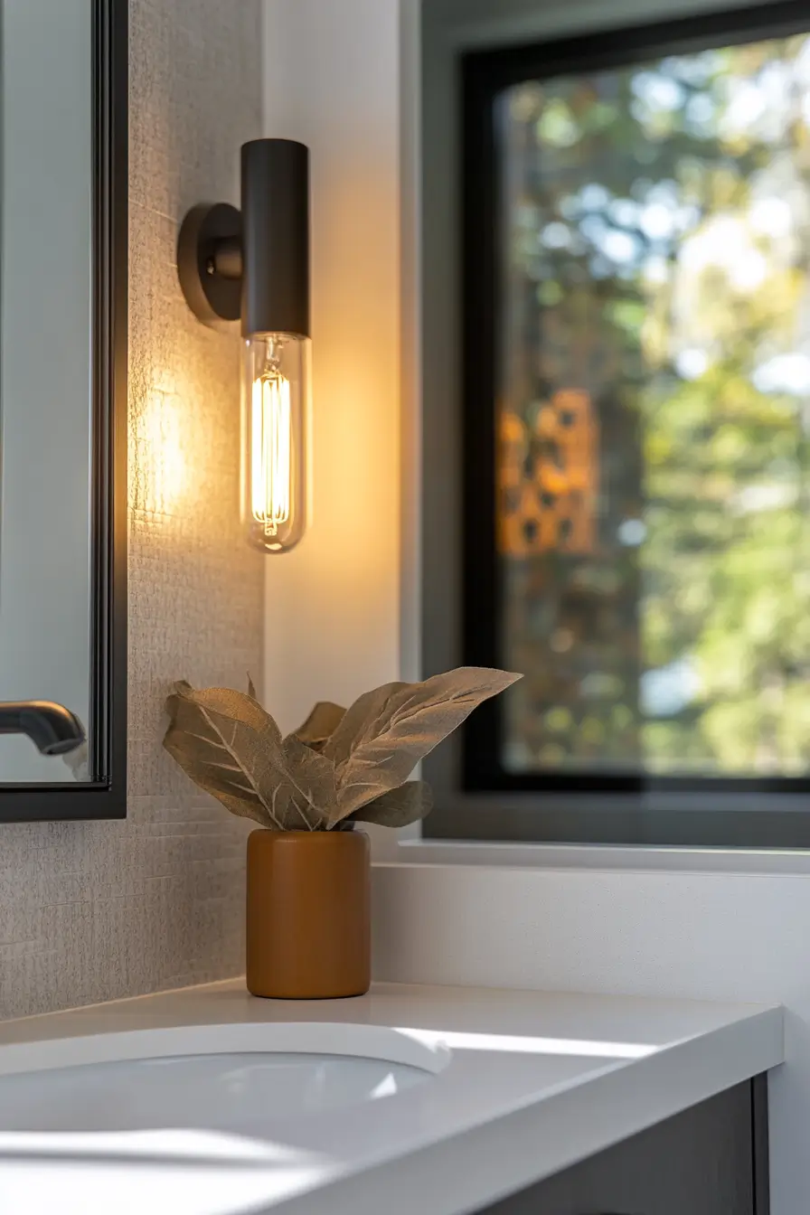 Detail shot of modern bathroom sconce