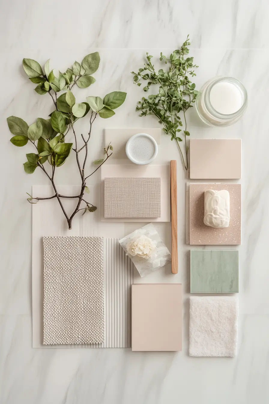 Stylish mood board for small bathroom renovation