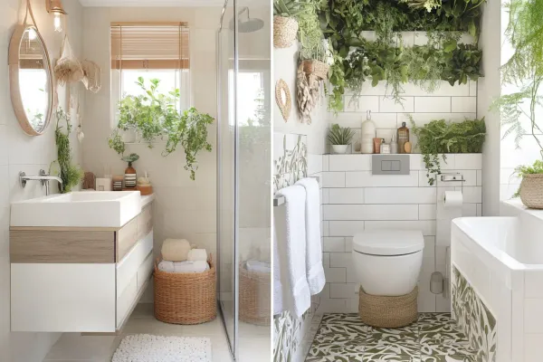 Collage of 2024 small bathroom trends